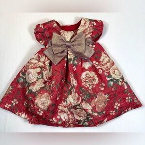 IRIS & IVY Baby Girls Floral Bow‎ Dress Size 12 Months Holiday Dressy Elegant